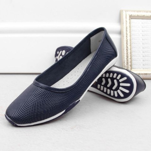 Skórzane baleriny ażurowe Filippo W PAW322B granatowe 36