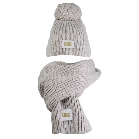 Zestaw czapka i szalik UGG Chunky Rib Knit Beanie Pom Set 21883-LGRY