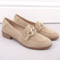 Zamszowe półbuty ażurowe Potocki W WOL211B beżowe